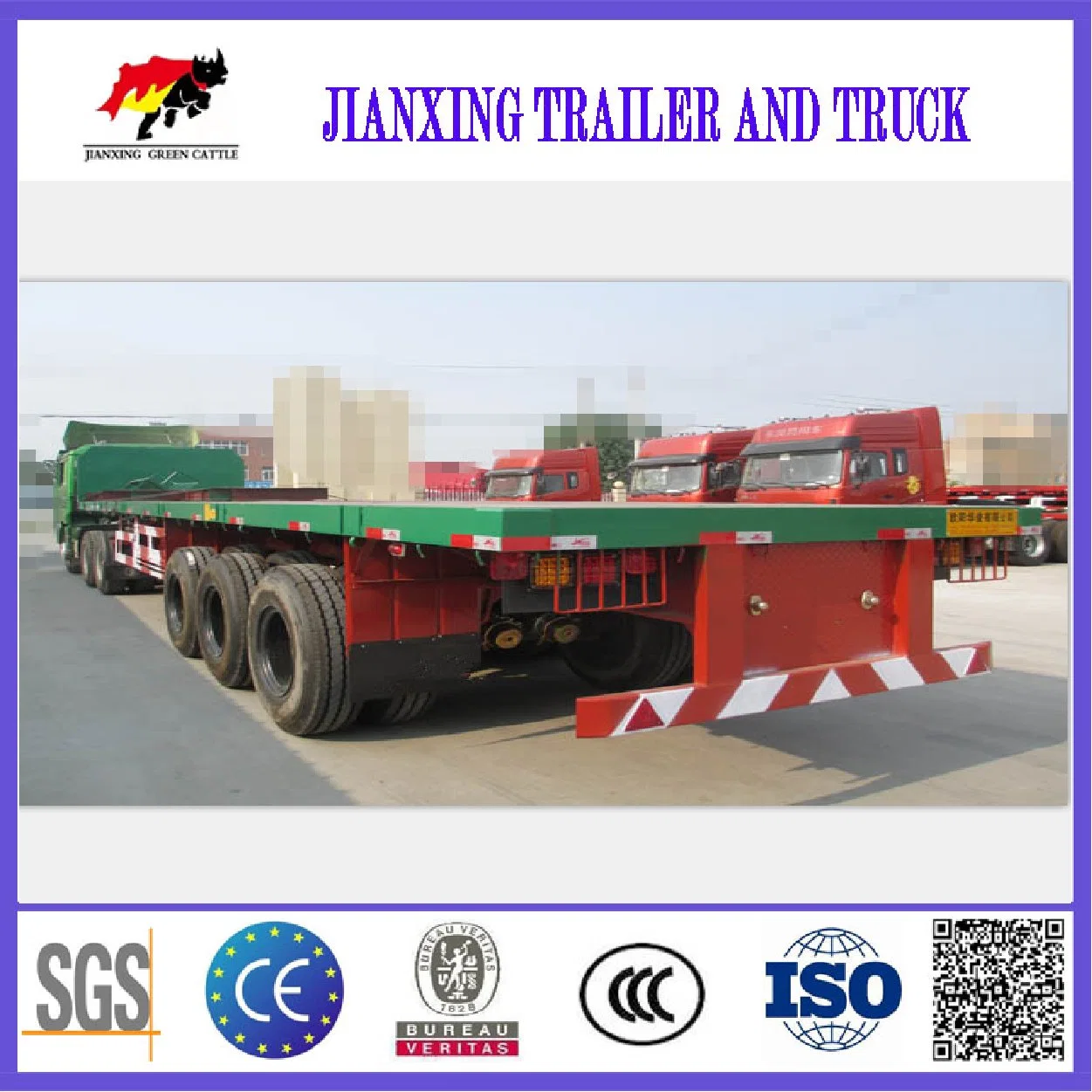 Heavy Duty Jiannxing 40 pieds à plat 3 lit 4 essieux 20ft 40ft 50ft 60FT conteneur semi remorque de camion à plat pour la vente