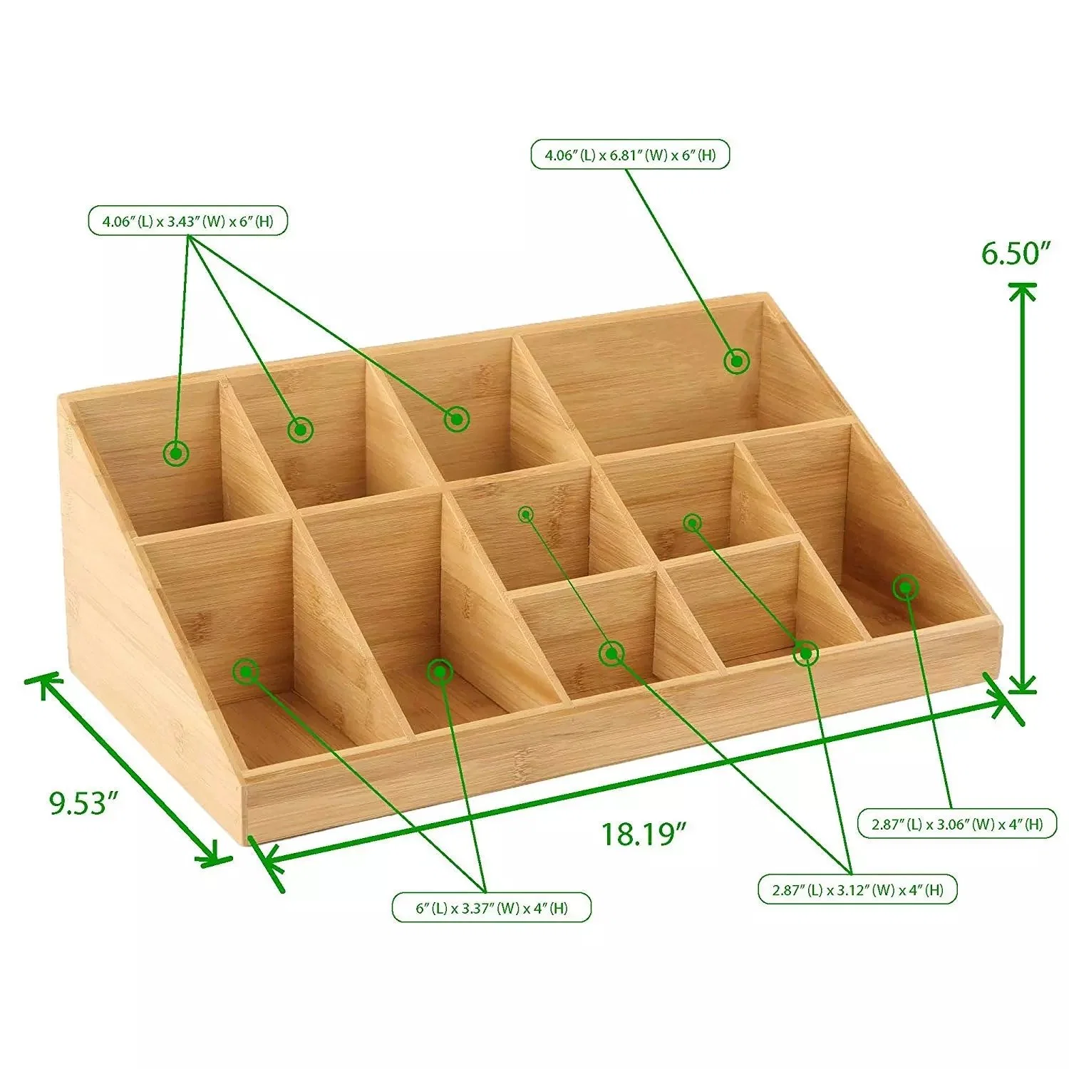 Bamboo Table Storage Box with 11 Compartment Organizer