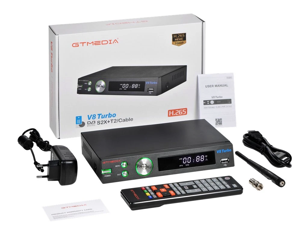 Gtmedia V8 Turbo New Design H. 265 جهاز استقبال الأقمار الصناعية الجديد DVB S2X STB 1080p HD مع فتحة بطاقة Ca Smart IPTV