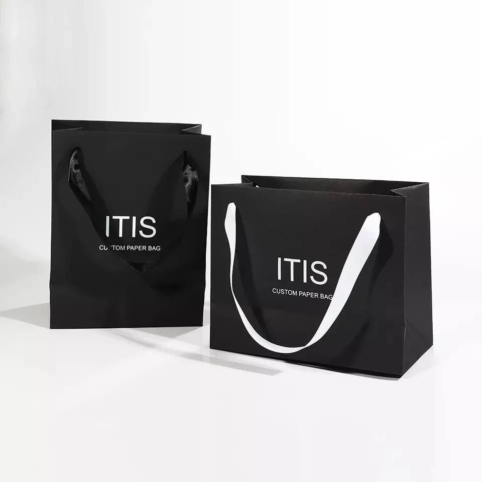 Custom Print Luxury Matt Black Gift Bags & Kraft Paper with Handles