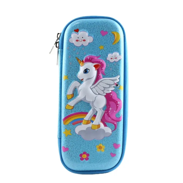 Unicorn Pencil-Box Cute Cartoon School Pencil Box Case of Storage for Kids 6 Pencils Plastic PU Double Zipper