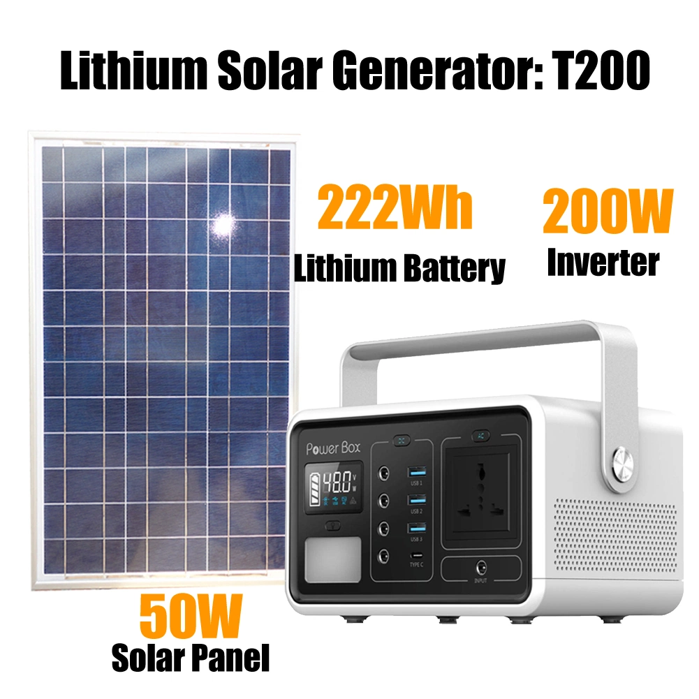Power Station 222wh Portable Lithium Backup Battery Pack 110V/220V 100W Solar Generator (Solar Panel Optional) with AC Outlet USB DC Supply for Outdoor