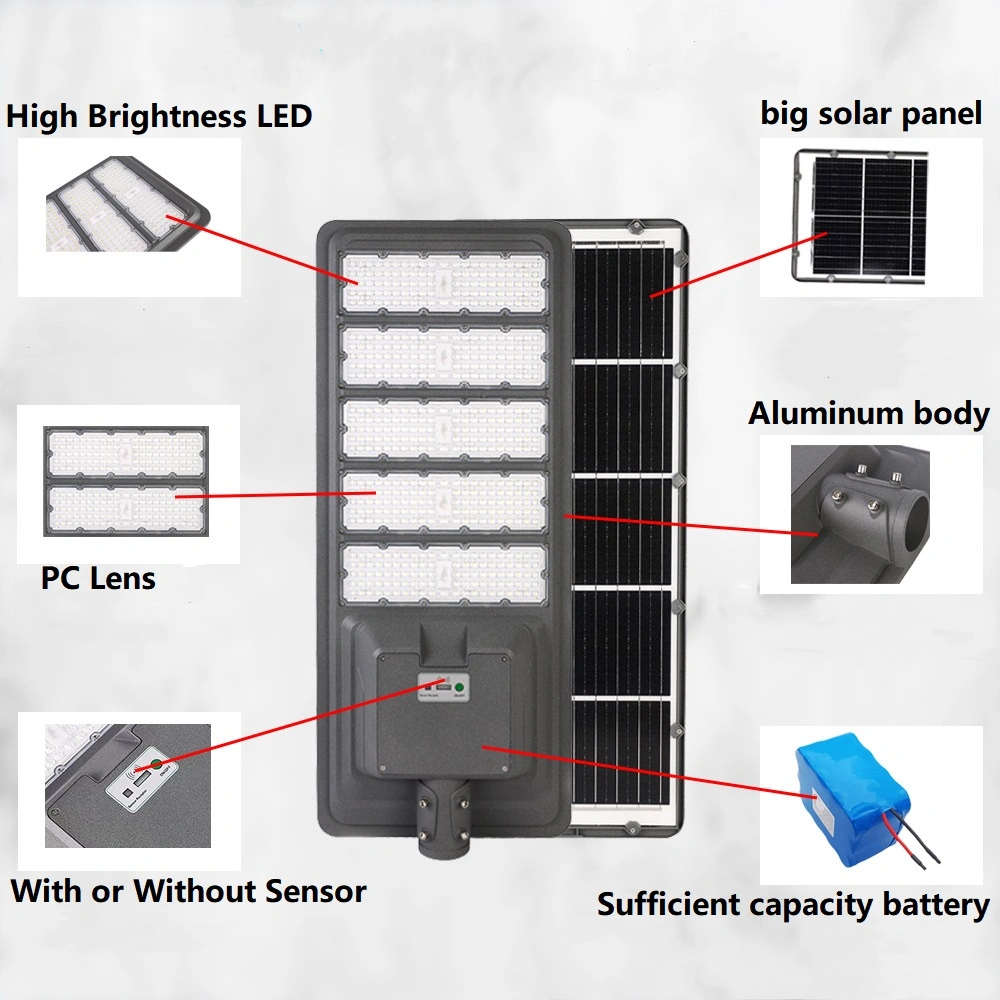 300W 400W 500W Lithium Battery-Powered Module Radar PIR Sensor Solar Street Light