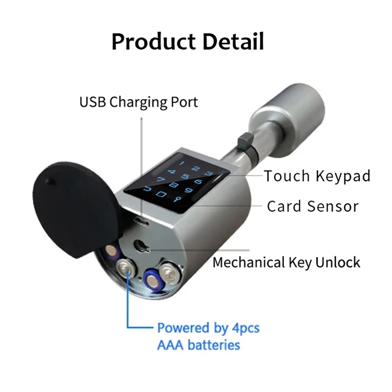 Ttlock APP Bluetooth RFID Card Euro Cylinder Lock with Digital Keypad