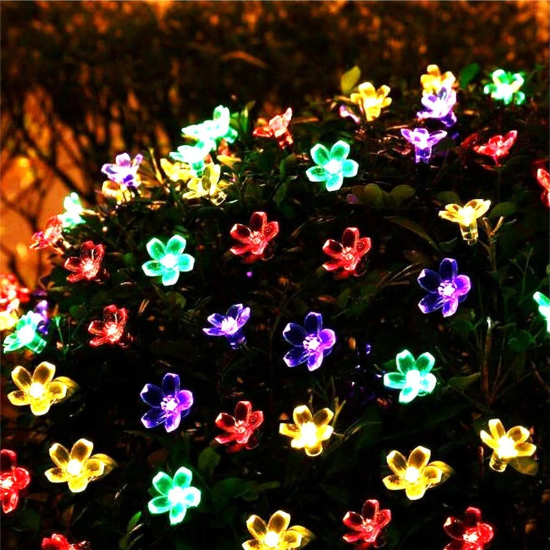 Peach Flower LED Solar Garland for Garden Christmas Decor