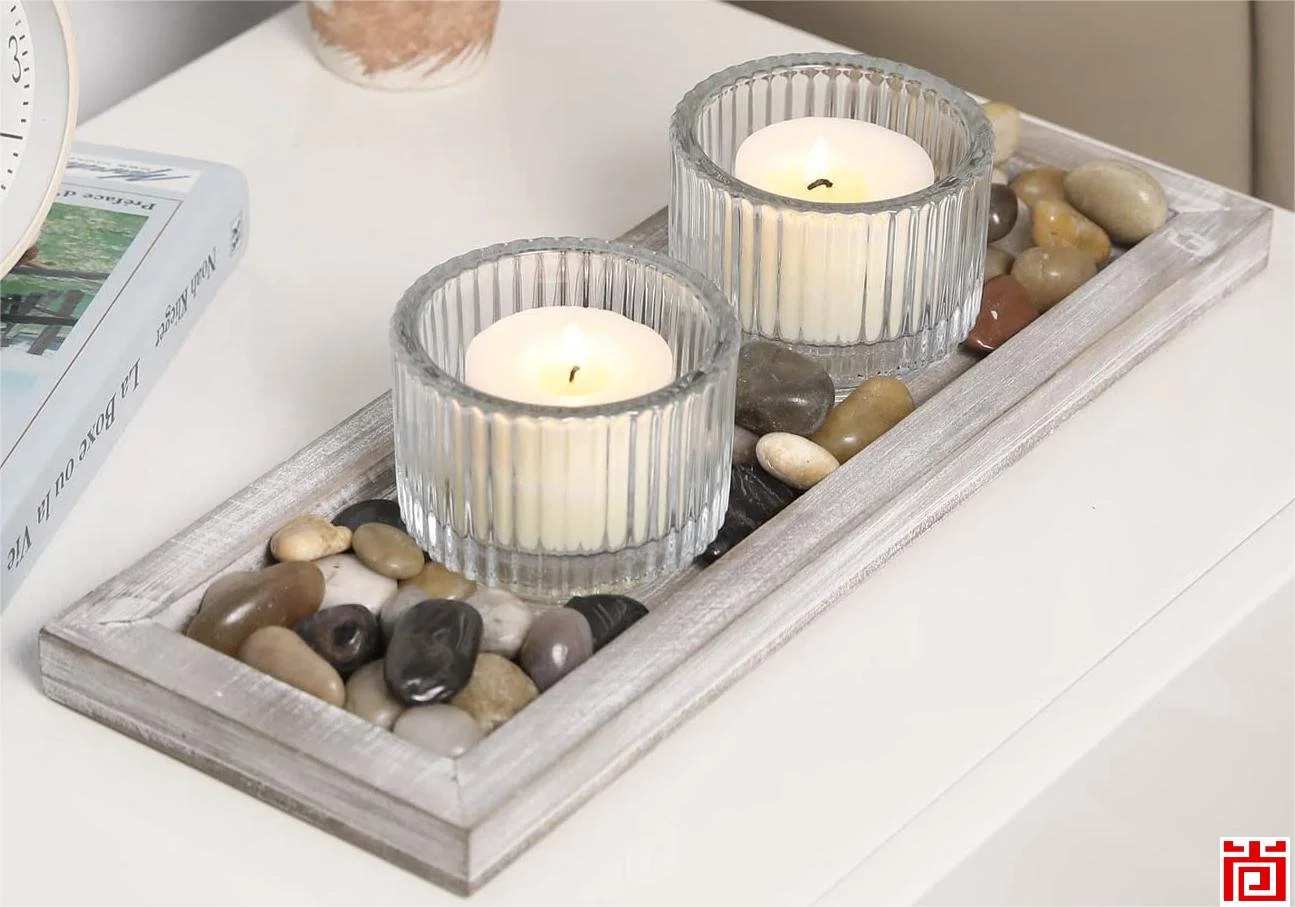 Decorative Glass Candle Holder Set with Whitewashed Wood Tray