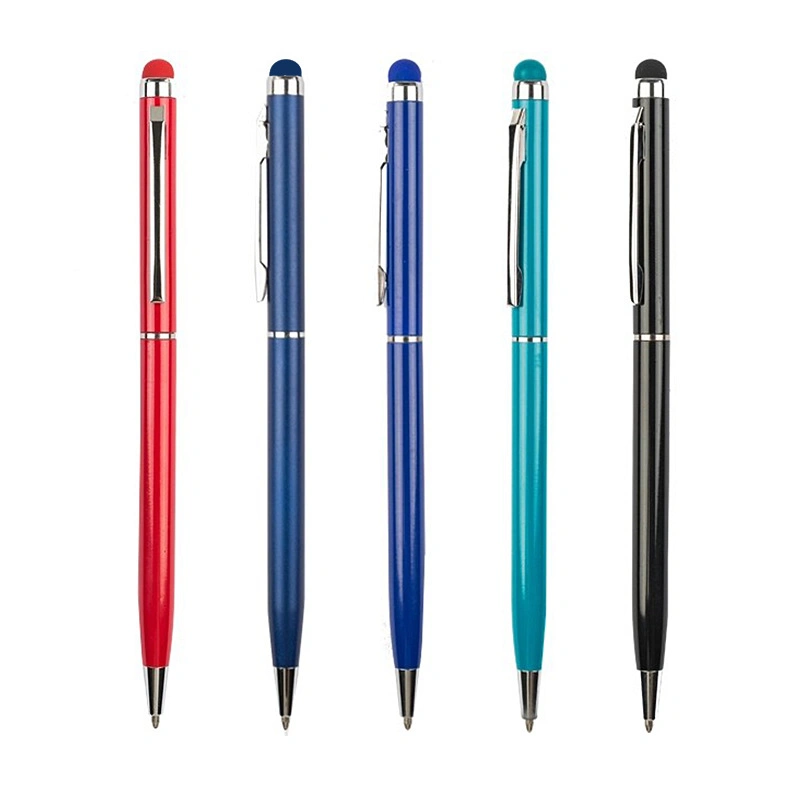 Тонкий тонкий стилус, ручка для сенсорного экрана, металлическая шариковая ручка, рекламный подарок Настройка логотипа Перо, рекламное перо для шариков