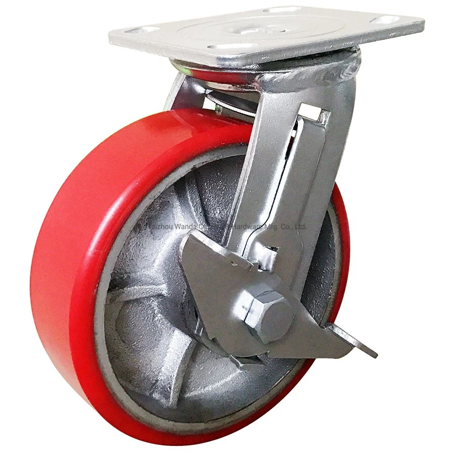 Heavy Duty Industrrial PU Rubber Swivel Caster/Castor Wheel with Dual Lock Brake