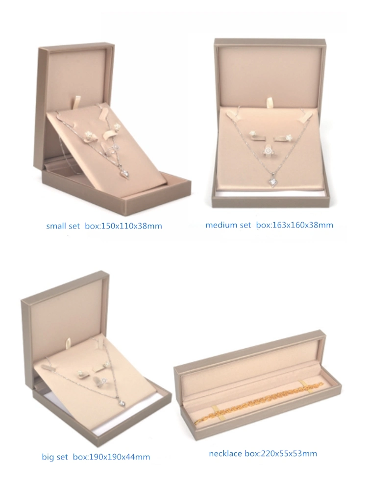 Jewelry Gift Box Jewelry Set Box with Gold PU Leather Surface Plastic Bone and Foam Inside Lid and Bottom Type