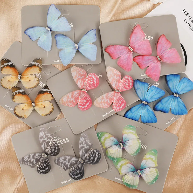 Wholesale/Supplier Baby Girl Double Solid Gauze Butterfly Hairpin Hair Accessories Duckbill Clip 2PCS/Set Cute Hair Clips