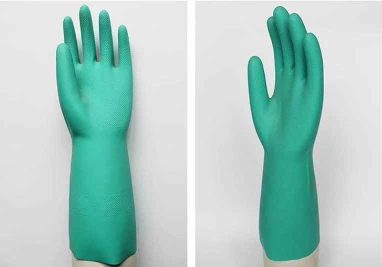 Oil Chemical Resistant Green Unlied Nitrile Industrial Gloves Safety Working Gloves