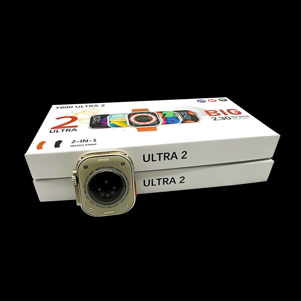 Nouvelle (T900 Ultra 2) Montre intelligente 2 en 1 avec écran large de 2,3 pouces et bracelet.