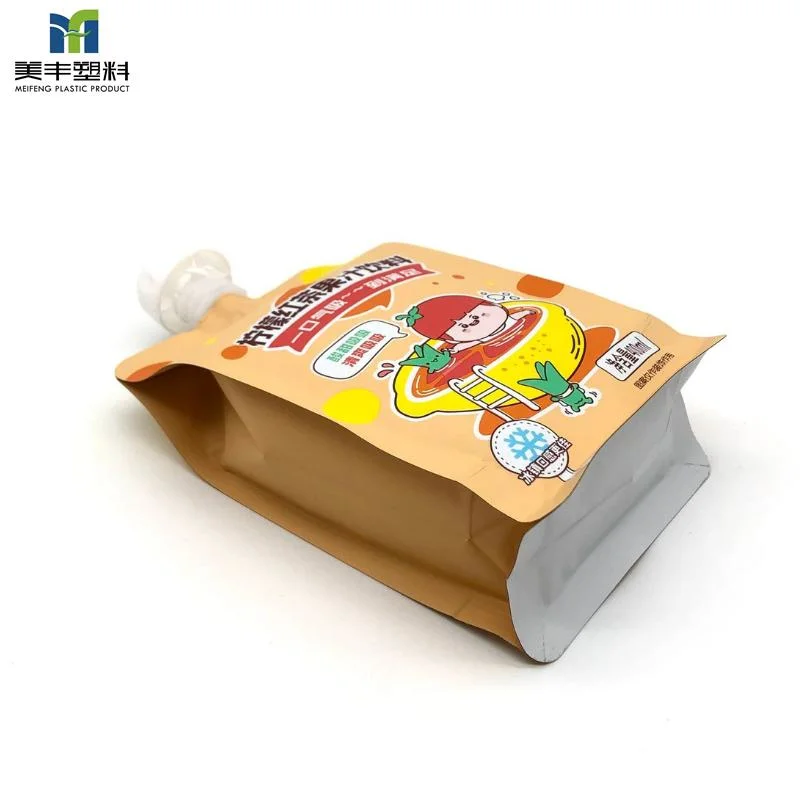 Custom Printed Reusable Transparent Doypack Liquid Beverage Baby Food Juice Box Square Flat Bottom Plastic Packaging Bag Stand up Spout Pouch