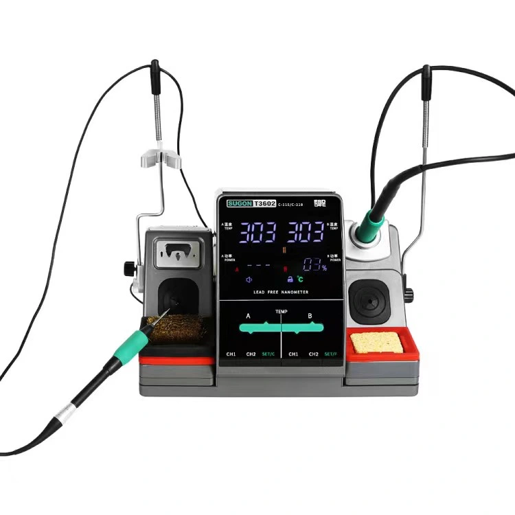 Buena calidad Sugon T3602 Retrabajo Estación de Control de temperatura 2 in 1 Estación de soldadura de hierro