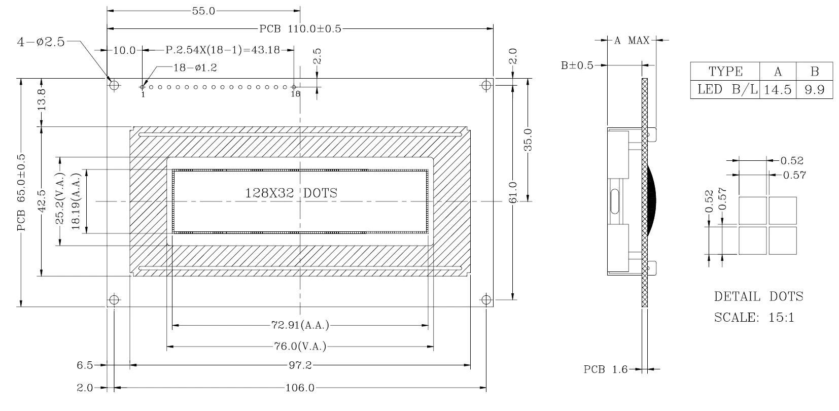 128X32 MCU Graphic LCD Screen, Sbn0064G, 18pin, for POS, Doorbell, Medical, Cars