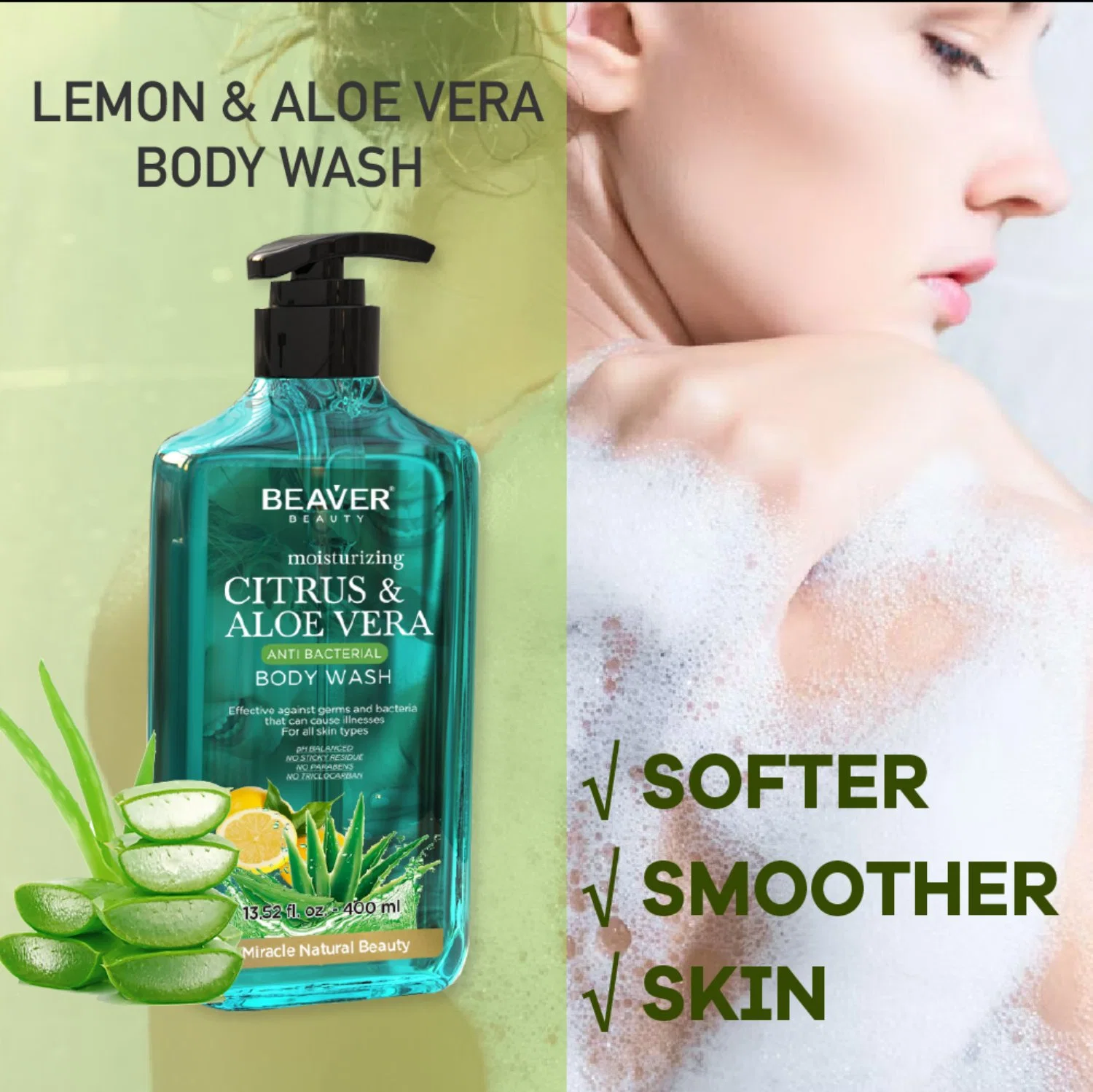 Beaver Body Wash Cuidado y protege el gel antibacteriano de ducha