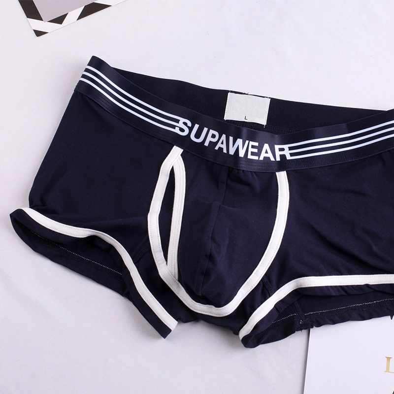 Custom Logo Mens Sexy Cotton Boxer Shorts Breathable Underwear with Pocket