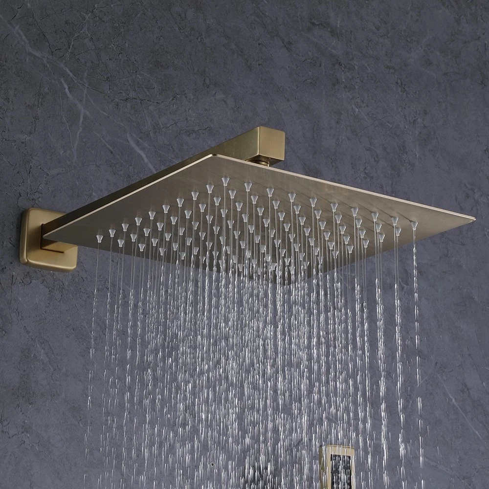 Ensemble de douche à effet pluie intégré au mur 3 façons brossé or Mixeur de douche