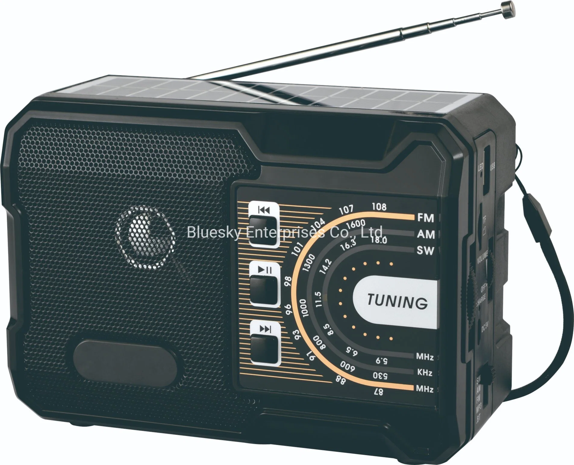 Tw K5bts FM Am Sw 3 Band Rechargeable Battery Radio Support Bluetooth, USB, TF Card, MP3 Player Portable Radio with Solar Panel