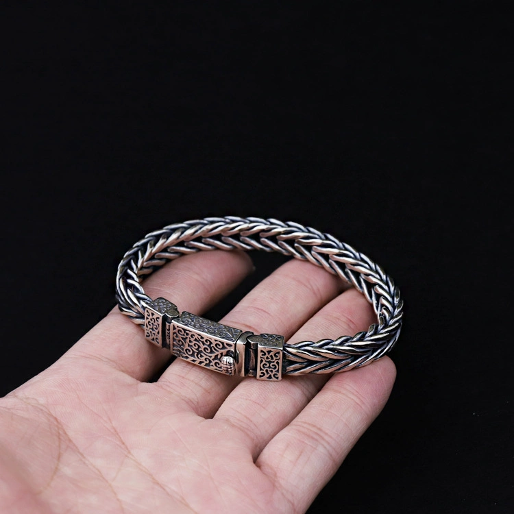 Hand-Woven Personality Domineering Thick Section Men Stainless Steel Double Franco Chain Bracelet with Extension