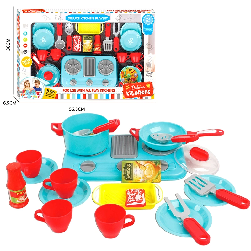 Kindergarten Kids Role Play Game Simulated Kitchen Utensils Kitchenware Tableware Pots Gas Stove Plastic Cooking Toys for Girls