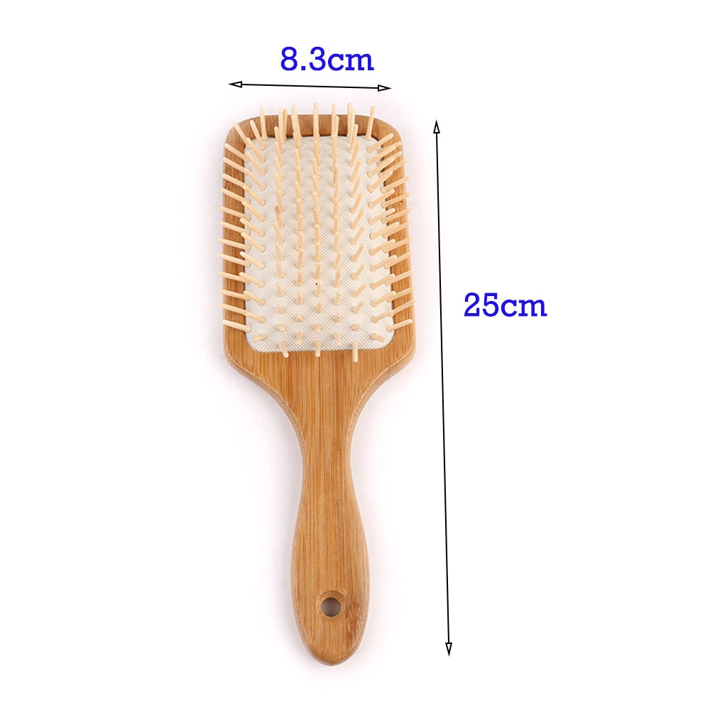 Brosse à cheveux de bambou de palette antistatique avec coussin d'air et de poils en bois