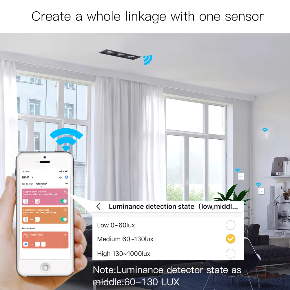 WiFi Smart Lichtsensor Beleuchtung Beleuchtung Sensor Detektor zu Ai Automation 1000lux 12V Max Tuya Smart Life APP Drahtlose Fernbedienung Control Moes Alexa