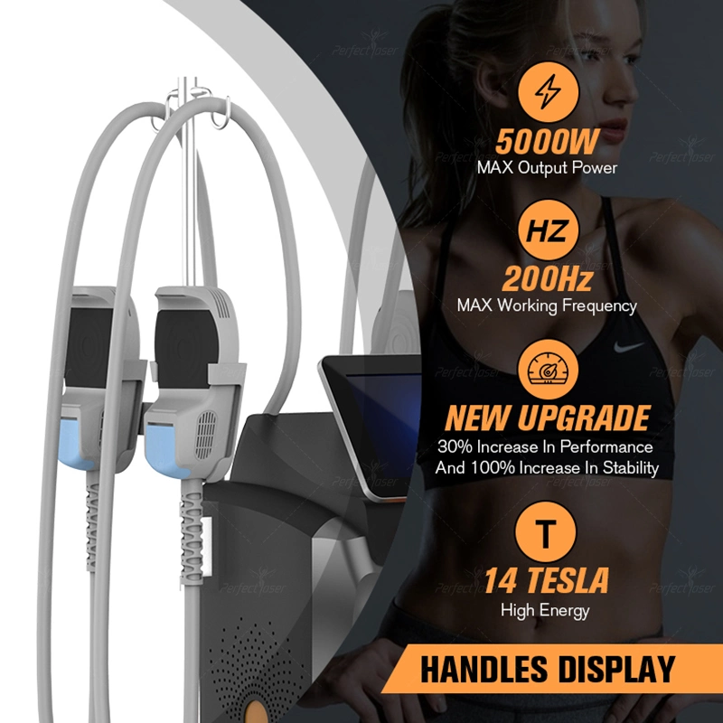 Meilleure machine de stimulation musculaire électrique 14tesla EMS 200Hz 5kw Hi Body Slimming EMT Fat Burning Body Sculpt Slim Neo avec 2/4 poignées. Garantie de 2 ans.