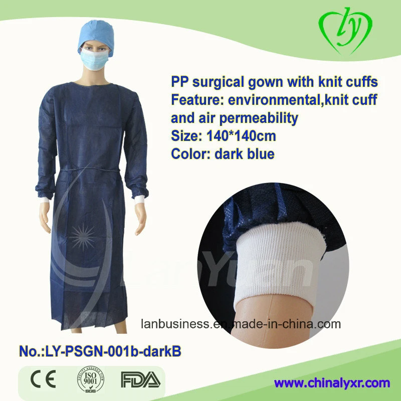 Medical PE PP CPE Protective Coverall Disposable Hospital Clothing Surgical Gown with Elastic Cuffs