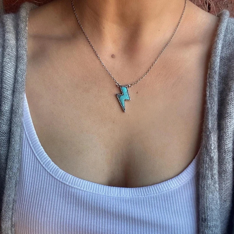 Boho Vintage Créatif Collier Éclair Turquoise pour Femmes Cadeau