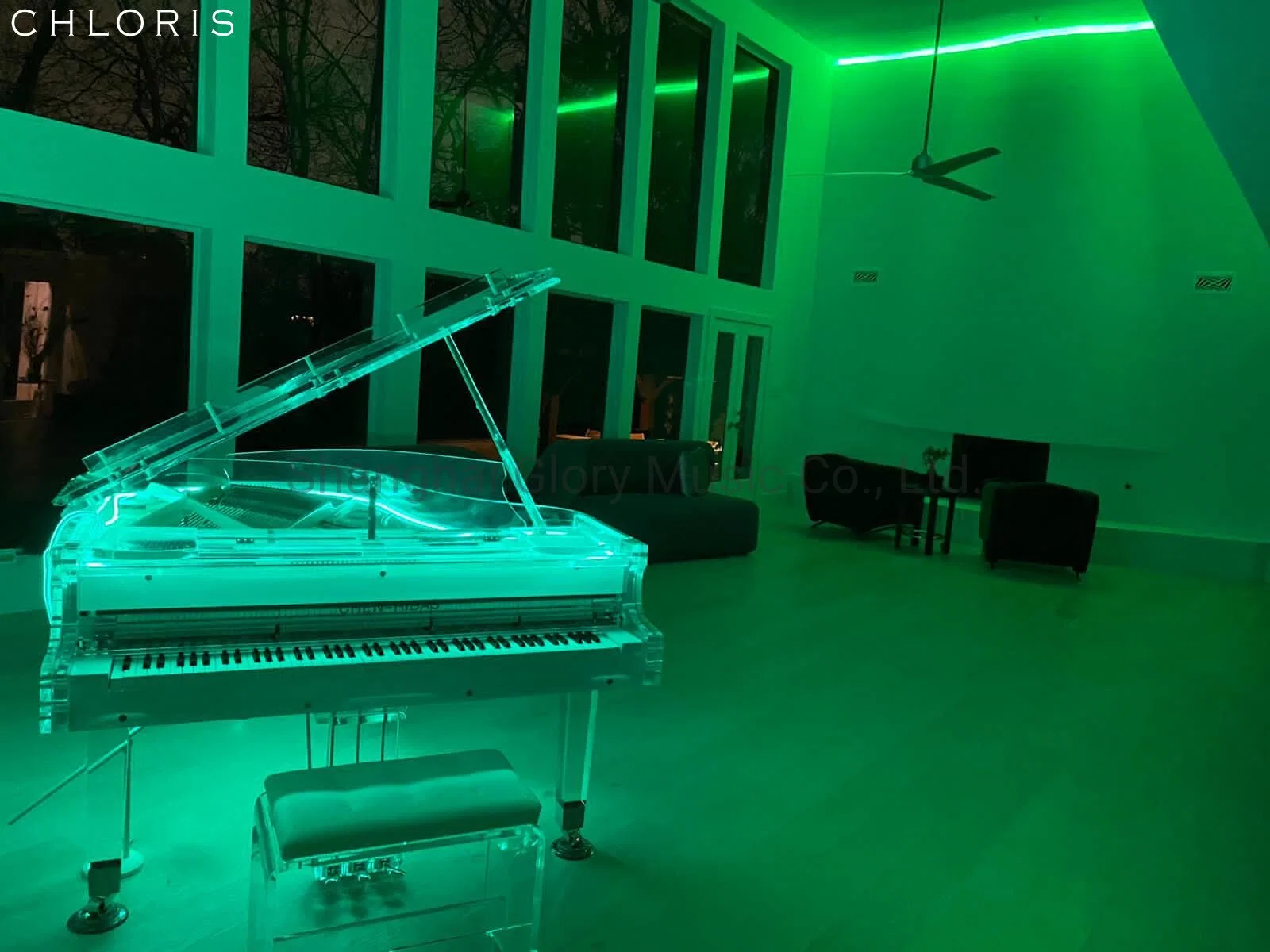 Mobiliário de luxo Piano de Cauda em acrílico transparente de cor vermelha para decoração