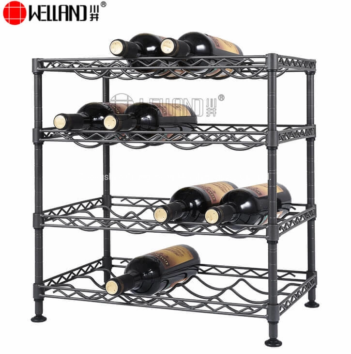 High quality/High cost performance  3 Tiers Adjustable 4 Bottle Light Duty Flat Metal Wine Rack Holder