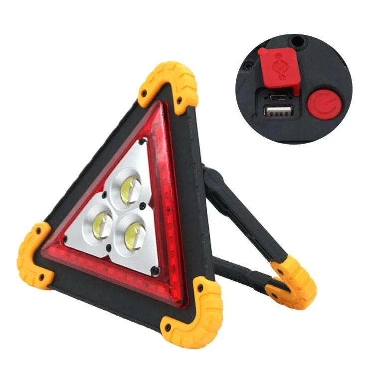 Triangle Emergency Flood Light Roadside Handle Safety Lamp Rechargeable Car Flashing LED COB Work Light