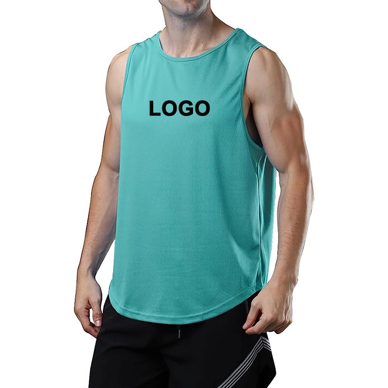 Secado rápido músculo montado sin mangas cuello redondo de malla de hombre Camisetas de gimnasia