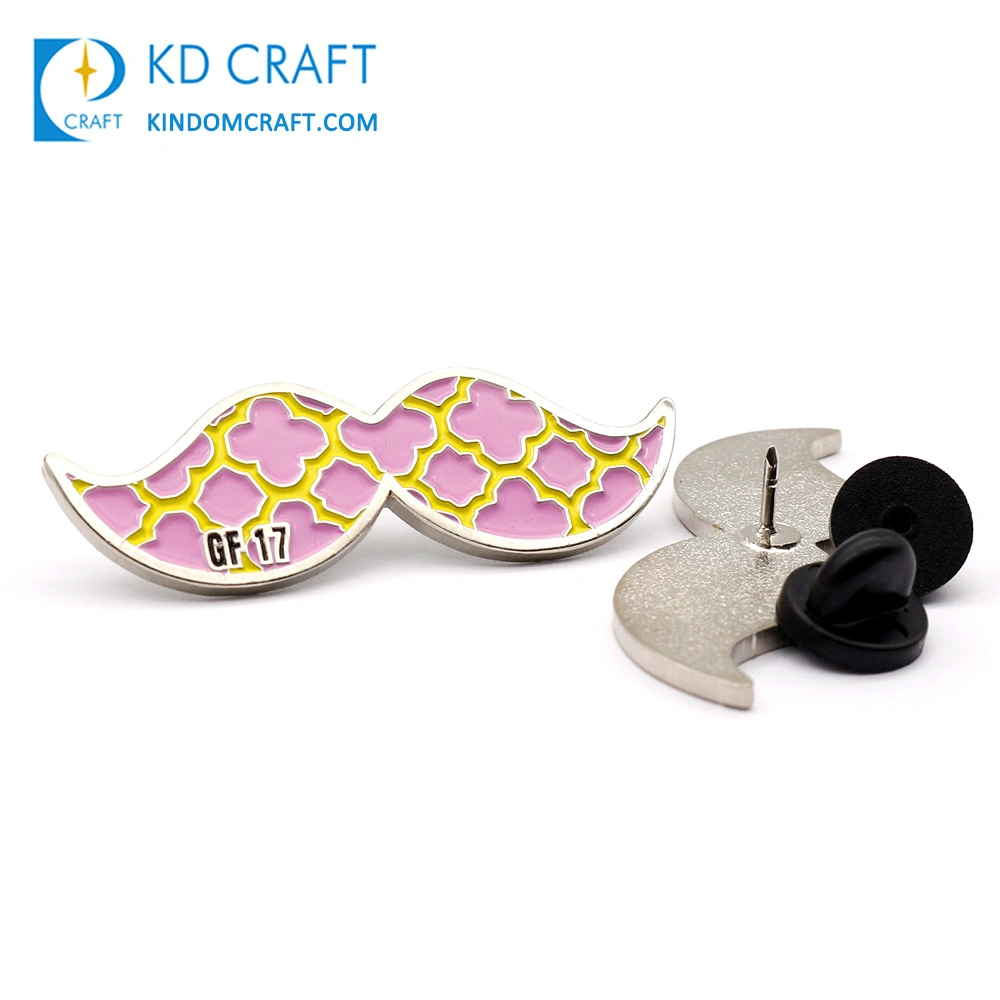 Wholesale/Supplier No Minimum Custom Shaped Novelty Mustache Brooch Pin Badge Enamel Glitter Powder Metal Moustache Lapel Pins