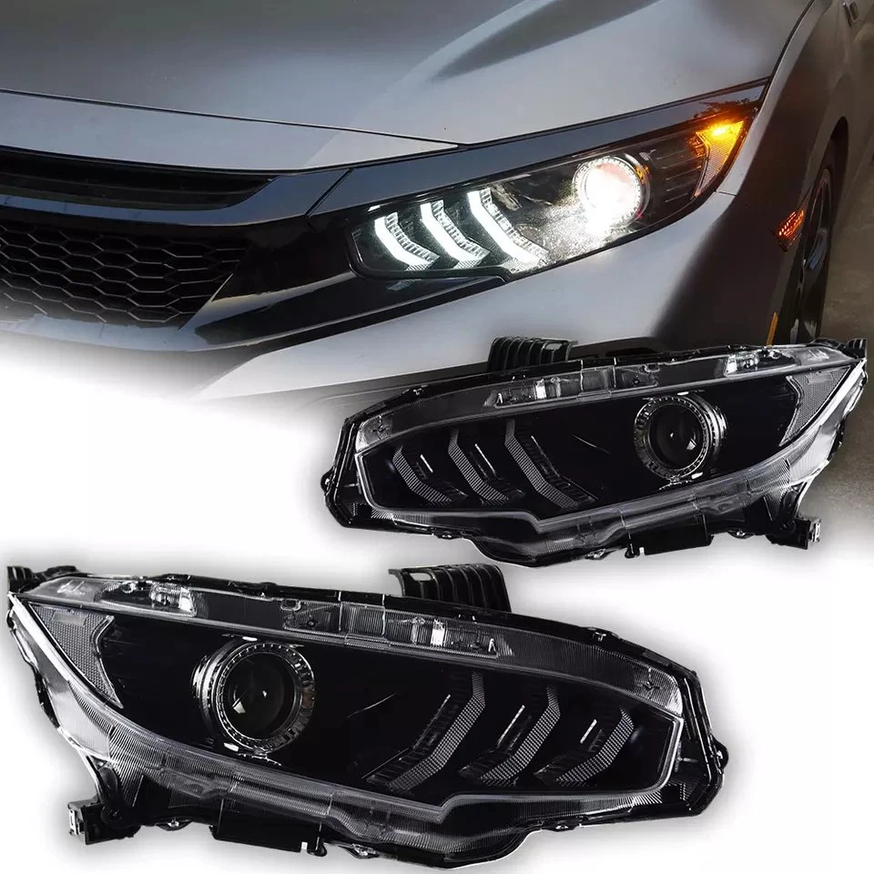 Luces de coche para Honda Civic Headlight proyector lente Civic 10 Mustang Design lámpara de señalización dinámica Faro LED faros DRL Automotive