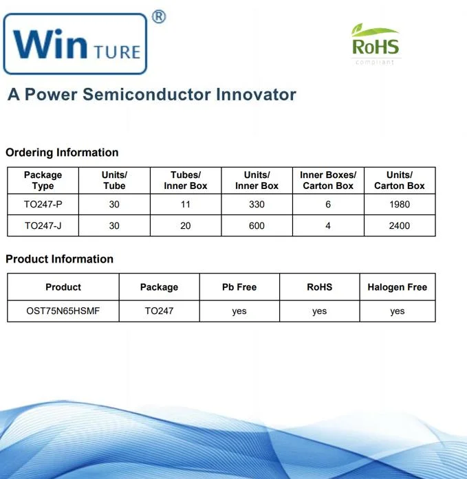 MOSFET TO247-F 800W Ost75n65hsmf à perte de commutation extrêmement faible Fabricant 30V systèmes photovoltaïques transistor IGBT Tri-Gate