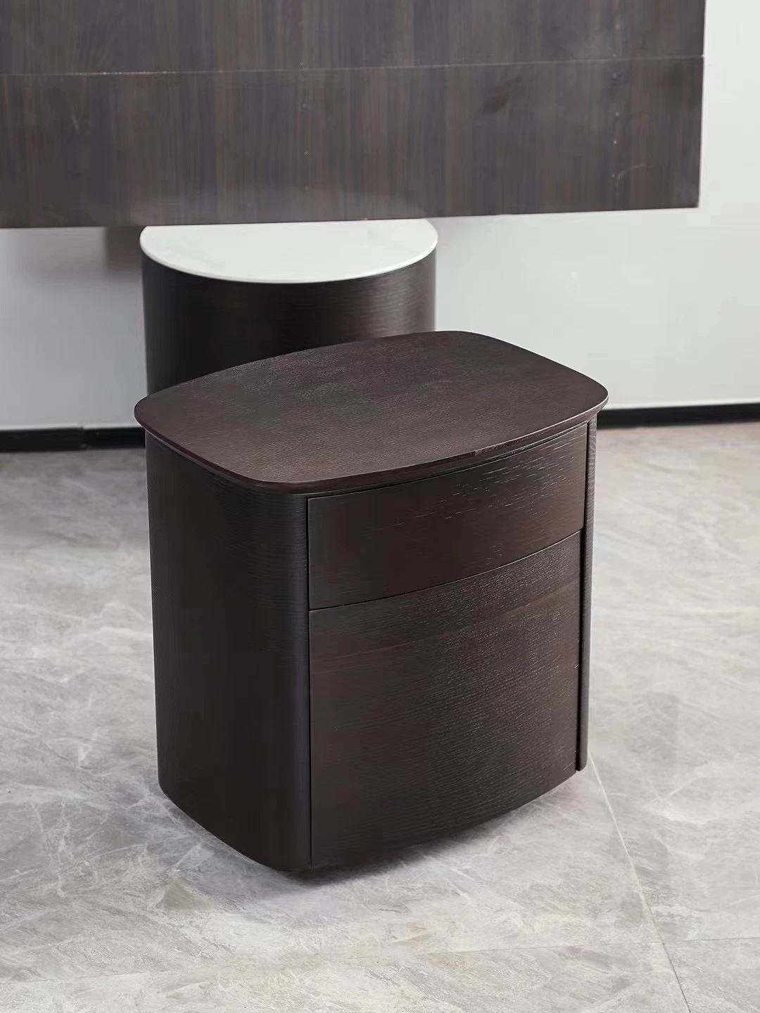 Modern Natural Wood Veneer Night Stand Italia Style Bedroom Furniture