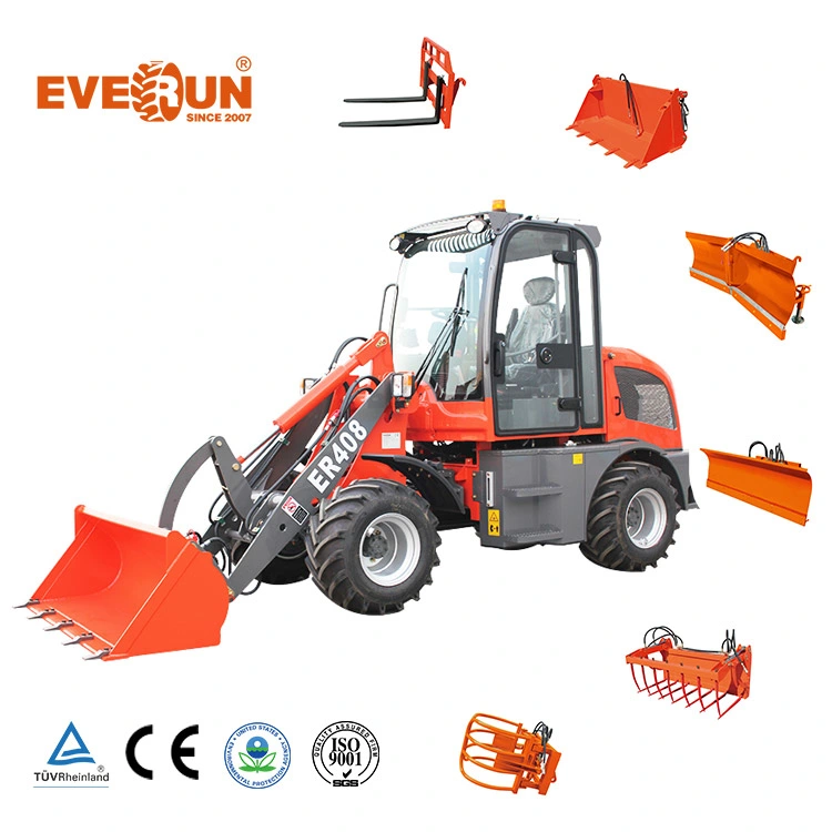 Everun Er408 800kg EPA CE high quality S355 steel material Hydraulic Compact Articulated bucket Mini Wheel Loader