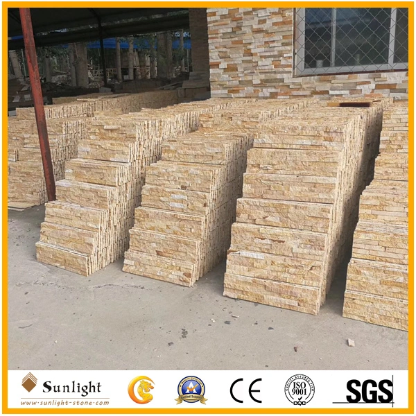 Yellow Wood Sandstone, Wood Vein Culture Stone for Wall Cladding