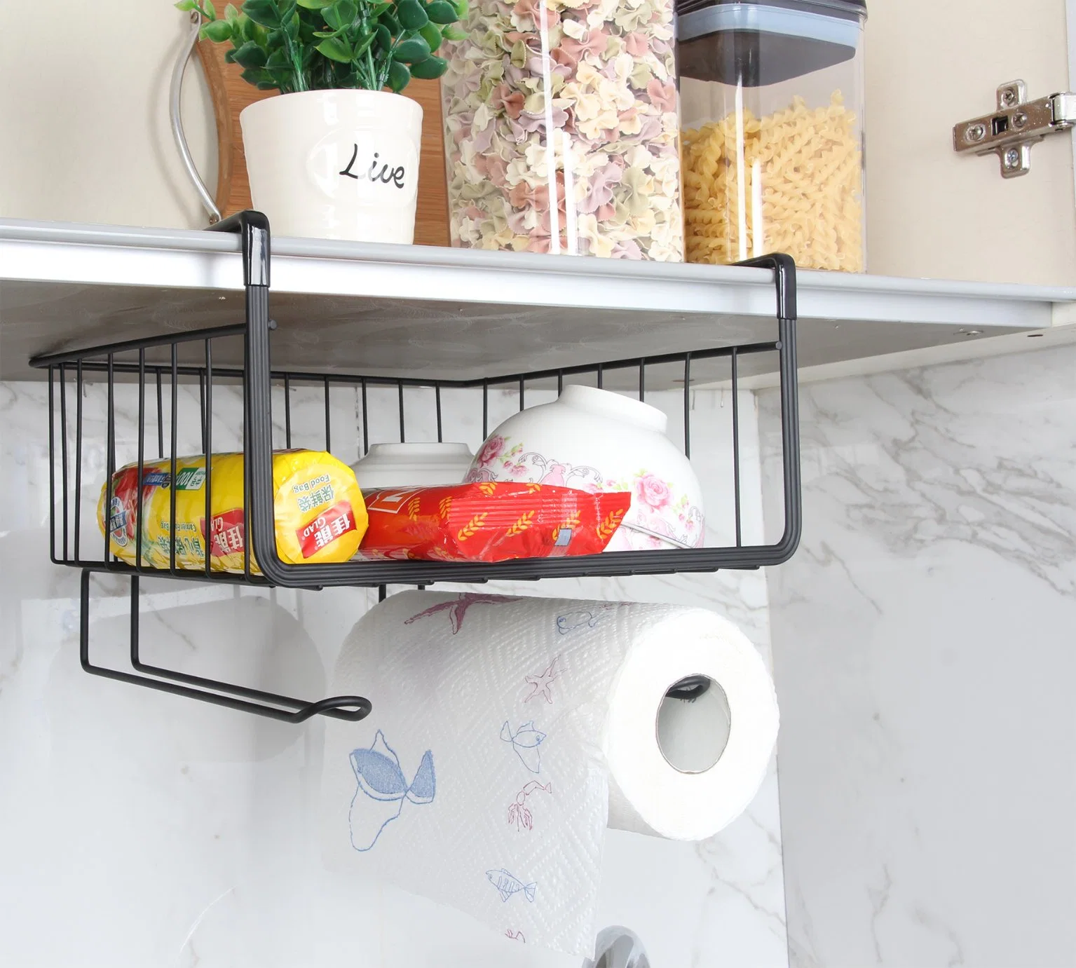 Under Shelf Hanging Wire Storage Basket Kitchen Bathroom Pantry Metal Cabinet Organizer