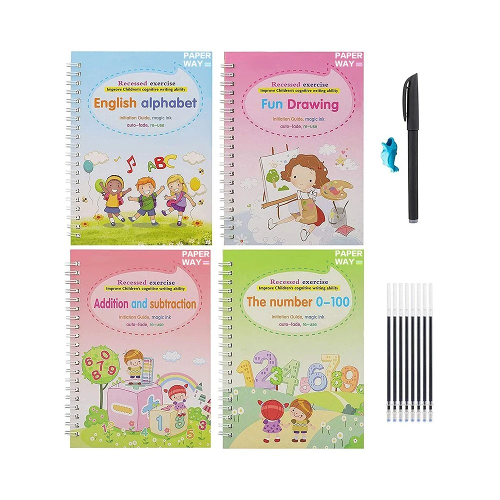 A4 Size Reusable Writing Practice Book Set Calligraphy Magic Practice Copybook Books for Kids