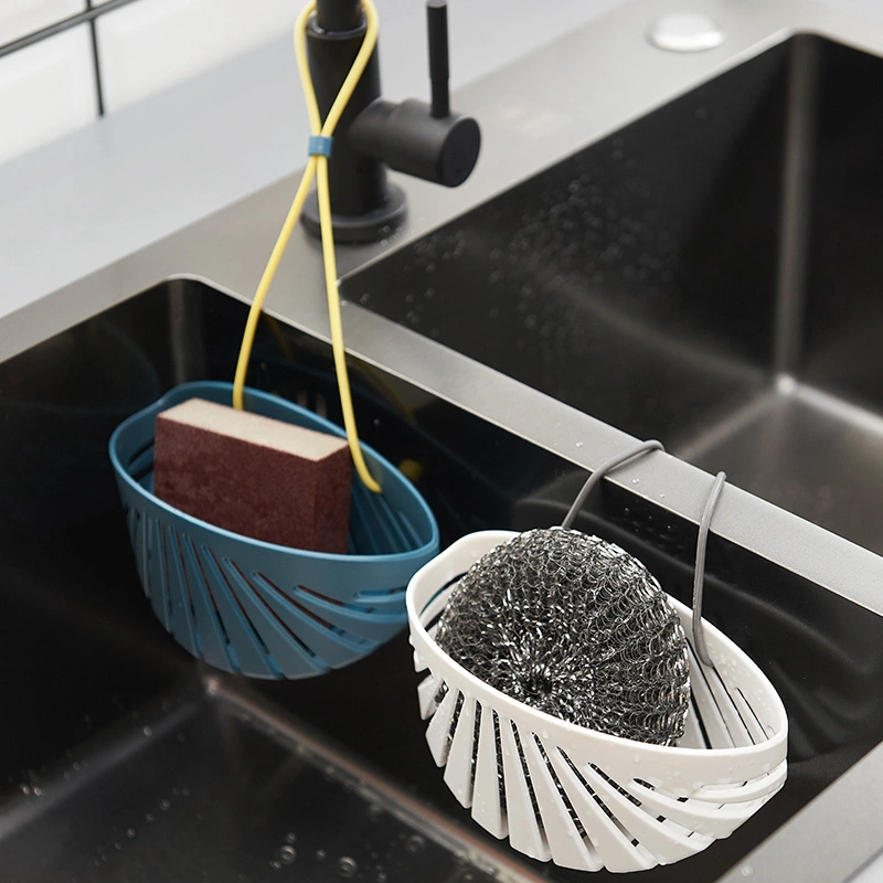 Creative Shell Type Plastic Drain Basket Sponge Dish Towel Storage Basket with Sling