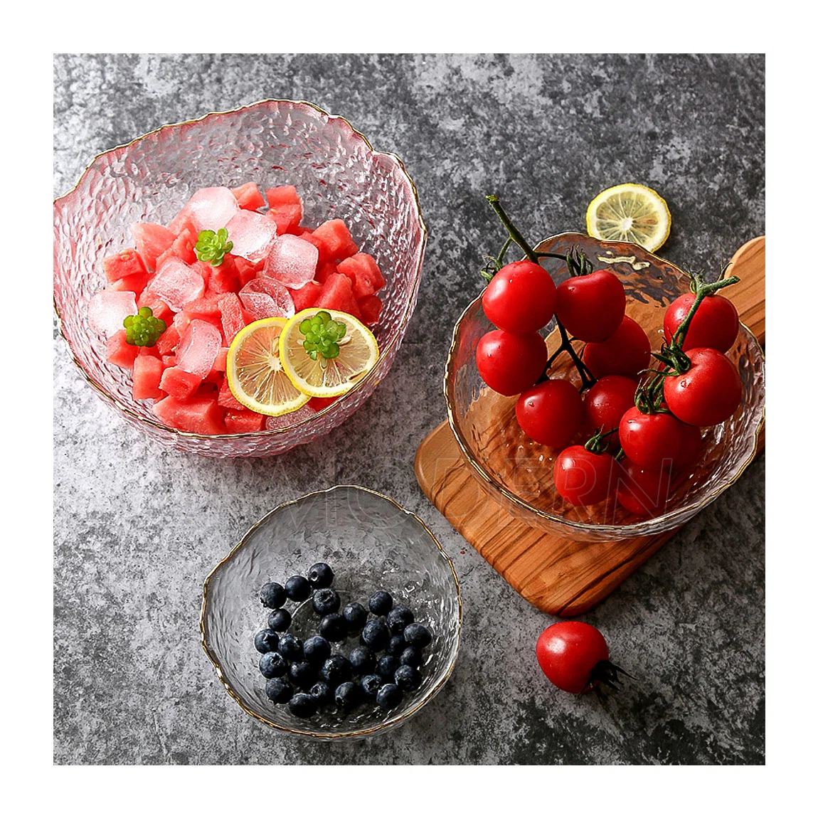 Gold Rim Salad Bowl Cut Transparent Glass Fruit Dessert Bowls Tableware Shaped Bowl Fruit Plate Irregular Snack