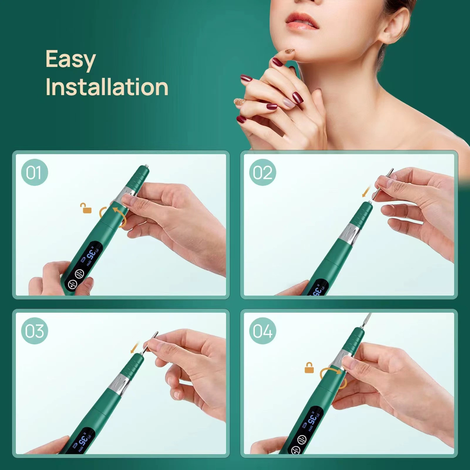 Perceuse électrique à ongles sans fil portable 35 000 tr/min rechargeable E File Kit de pédicure pour perceuse à ongles