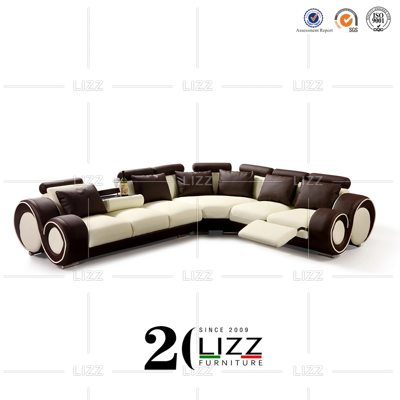 Divani Circular Recliner Corner moderno italiano Sectional Leather Sofa