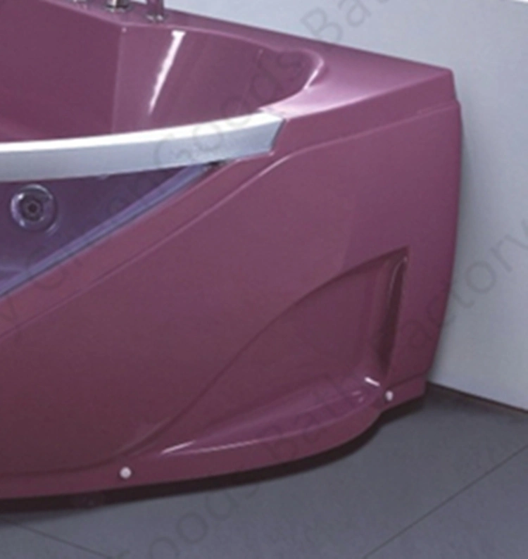 CE Factory Made Red Glass Corner Drain Deep Soaking Bathtub Cold and Hot Hydro SPA Air Massage Double Whirlpool Tub