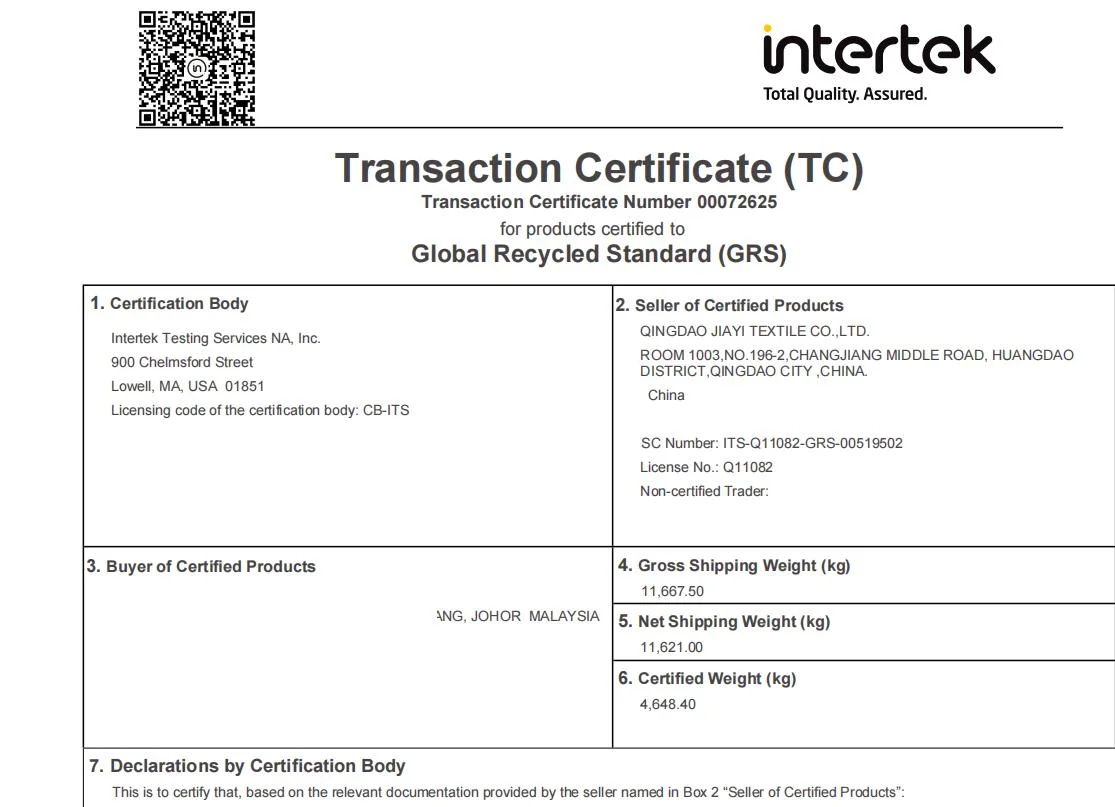 Bci algodón poliéster reciclado Terylene Dacron 32s CVC teñido de hilados fusionados