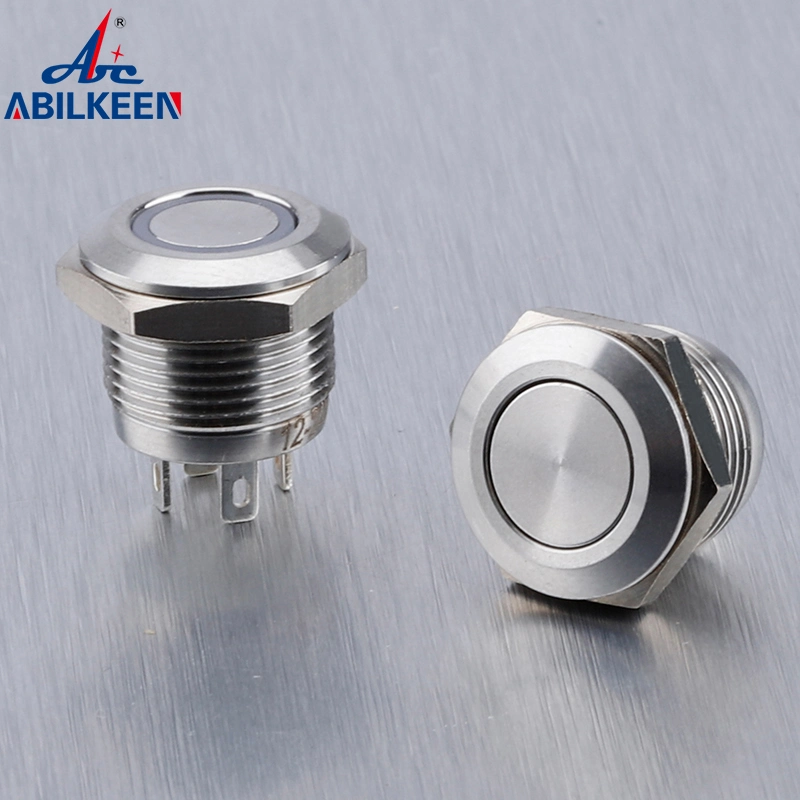 Momentary 12mm Short Type 1no Street Vending Machine Push Button Switch IP65 Flat Head Brass Nickel Material