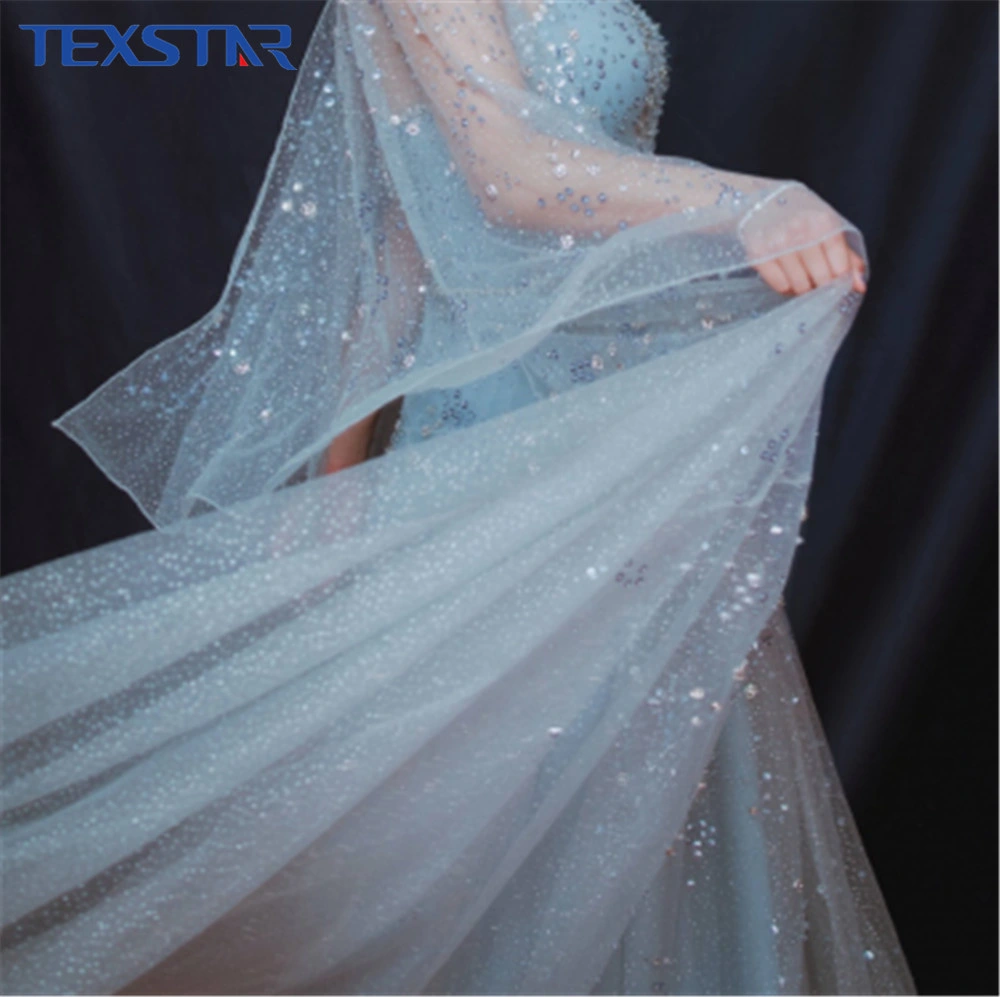 Shiny Glitter Printed Crushed Organza Fabric for Wedding Gown